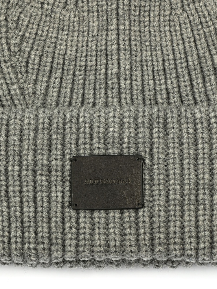 AllSaints Grey Traveling Rib Beanie - Image 4 of 4