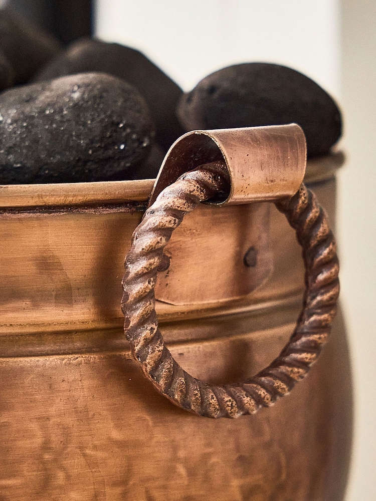 Dibor Copper Round Footed Bucket with Handles - Image 2 of 4