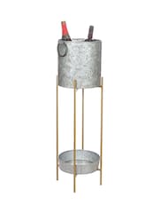Dibor Silver Ice Bucket on Stand with Tray - Image 4 of 4