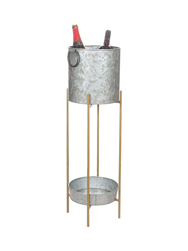 Dibor Silver Ice Bucket on Stand with Tray - Image 4 of 4