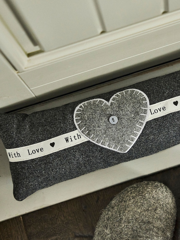 Dibor Grey Made with Love Heart Draught Excluder - Image 2 of 4