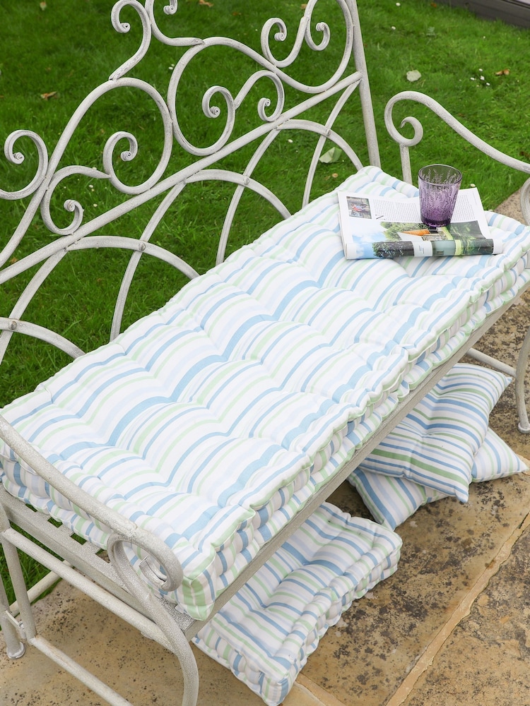 Dibor Blue Tenby Stripe Cotton Bench Cushion - Image 1 of 5