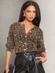 Lipsy Leopard potisk; vzorec Fluffy Knit pletena jopa - Slika 1 iz 4