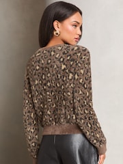 Lipsy Leopard potisk; vzorec Fluffy Knit pletena jopa - Slika 2 iz 4