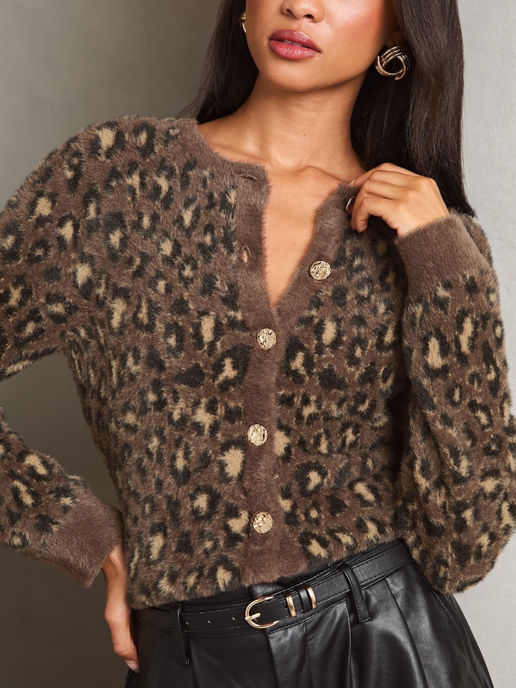 Lipsy Leopard potisk; vzorec Fluffy Knit pletena jopa - Slika 4 iz 4