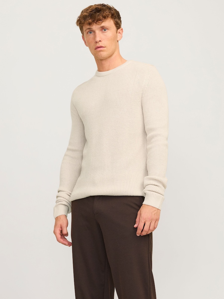 JACK & JONES Natural Ribbed Round Neck Knitted Jumper - Image 1 of 7