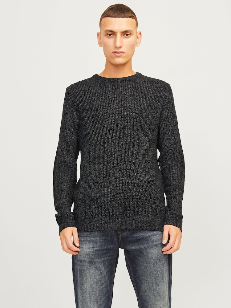 JACK & JONES Black Ribbed Round Neck Knitted Jumper - Image 1 of 6