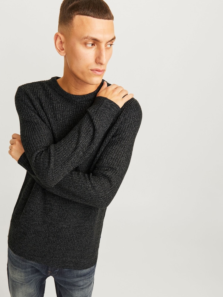 JACK & JONES Black Ribbed Round Neck Knitted Jumper - Image 2 of 6