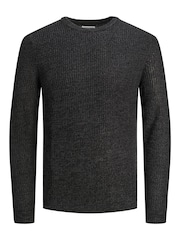 Schwarz - JACK & JONES Gerippter Strickpullover mit Rundhalsausschnitt - Bild 8 von 8