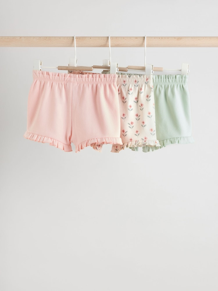 Pink/ Cream/ Green Baby Jersey 100% Cotton Shorts 3 Pack - Image 2 of 11