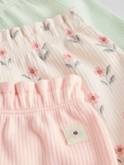 Pink/ Cream/ Green Baby Jersey 100% Cotton Shorts 3 Pack - Image 7 of 11