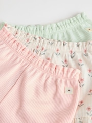 Pink/ Cream/ Green Baby Jersey 100% Cotton Shorts 3 Pack - Image 9 of 11