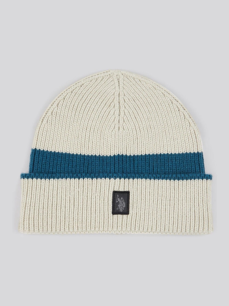 Crema - U.S. Polo Assn. Winter Logo Patch Knit Beanie - Imagen 1 de 3