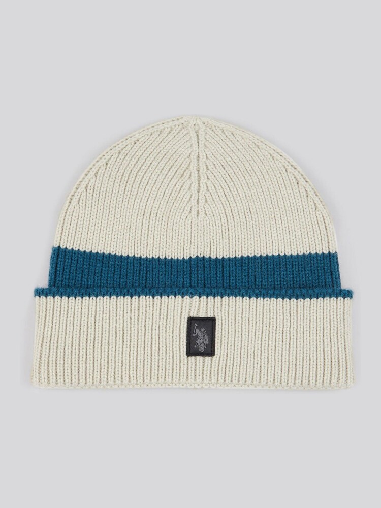 U.S. Polo Assn. Cream Winter Logo Patch Knit Beanie - Image 1 of 3 U.S. Polo Assn. Cream Winter Logo Patch Knit Beanie - Image 1 of 3