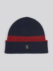 Azul - U.S. Polo Assn. Winter Logo Patch Knit Beanie - Imagen 1 de 3