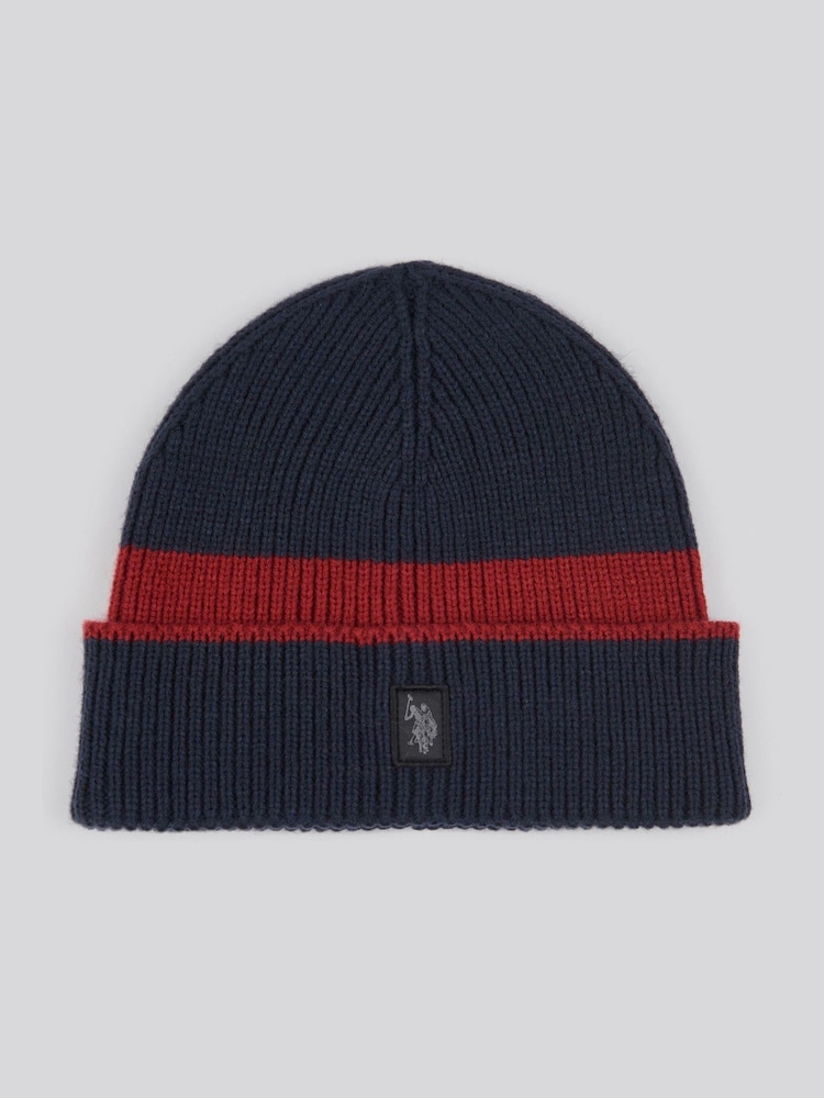 Azul - U.S. Polo Assn. Winter Logo Patch Knit Beanie - Imagen 1 de 3
