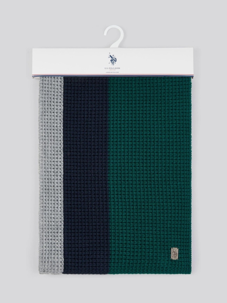 U.S. Polo Assn. Mens Green Striped Winter Waffle Knit Scarf - Изображение 1 из 3