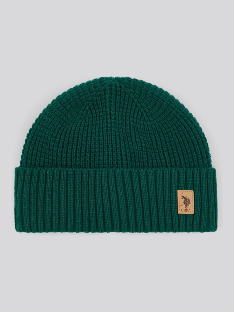 U.S. Polo Assn. Green Winter Fleece Lined Waffle Knit Beanie - Image 1 of 3