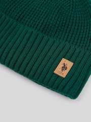 U.S. Polo Assn. Green Winter Fleece Lined Waffle Knit Beanie - Image 3 of 3