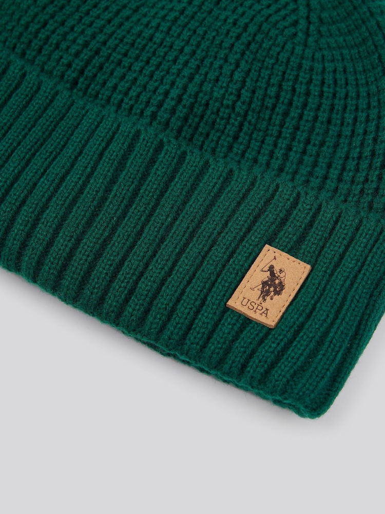 U.S. Polo Assn. Green Winter Fleece Lined Waffle Knit Beanie - Image 3 of 3