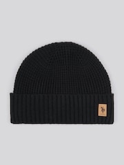 U.S. Polo Assn. Black Winter Fleece Lined Waffle Knit Beanie - Image 1 of 3