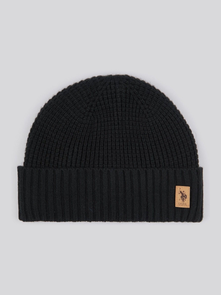U.S. Polo Assn. Black Winter Fleece Lined Waffle Knit Beanie - Image 1 of 3