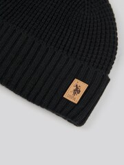 U.S. Polo Assn. Black Winter Fleece Lined Waffle Knit Beanie - Image 3 of 3