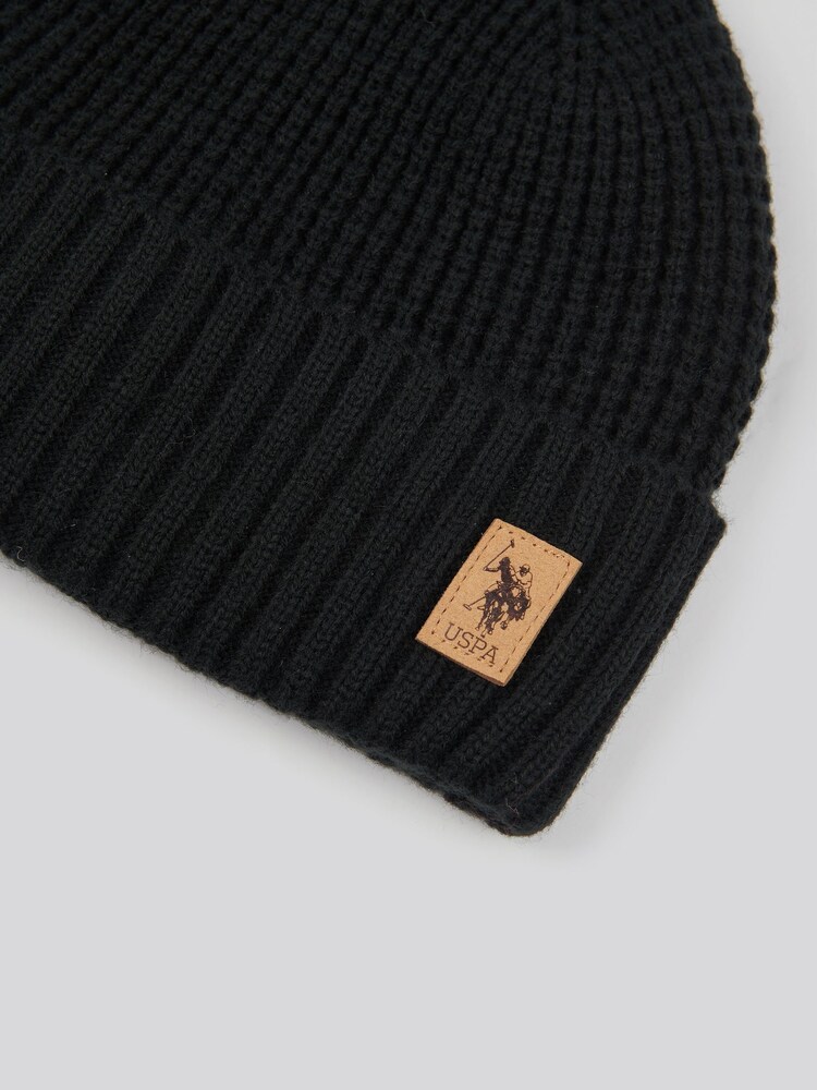 U.S. Polo Assn. Black Winter Fleece Lined Waffle Knit Beanie - Image 3 of 3