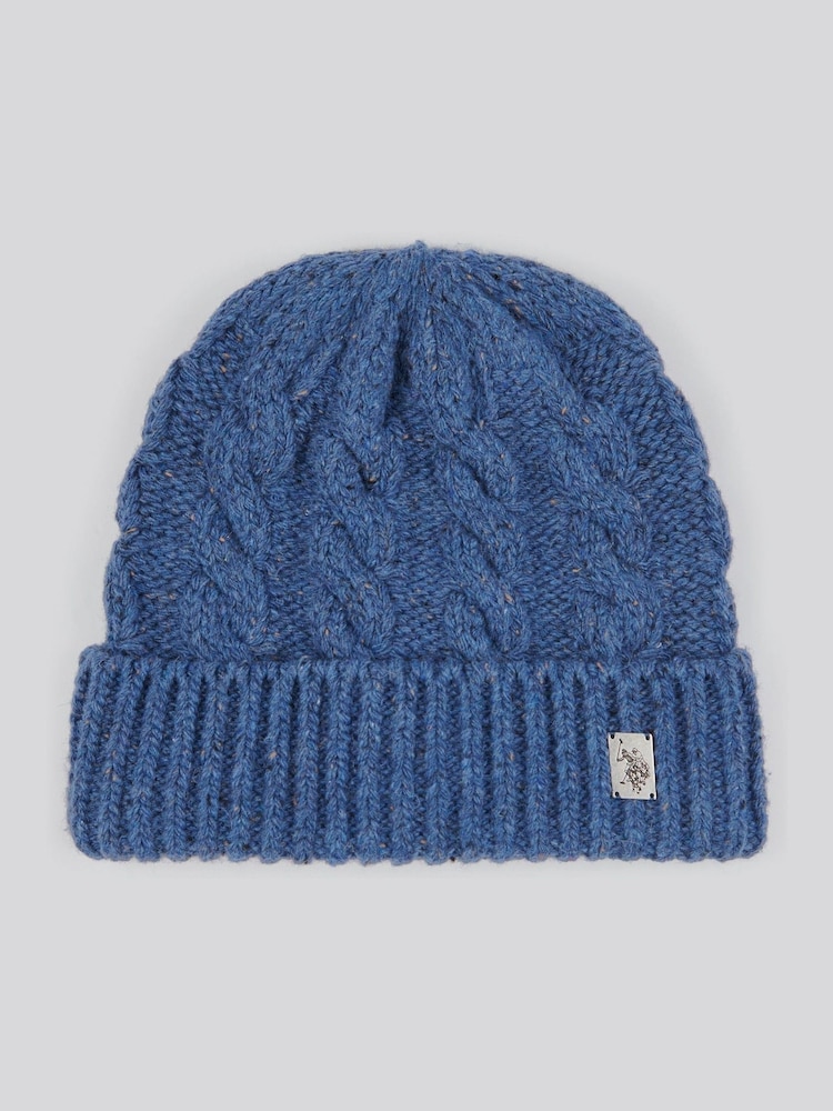 U.S. Polo Assn. Blue Cable Knit Winter Beanie - Image 1 of 3
