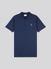 US Polo Assn. Синяя мужская рубашка поло из 100% хлопкового трикотажа с принтом "Double Horsemen" - Image 5 of 7