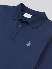 US Polo Assn. Синяя мужская рубашка поло из 100% хлопкового трикотажа с принтом "Double Horsemen" - Image 7 of 7