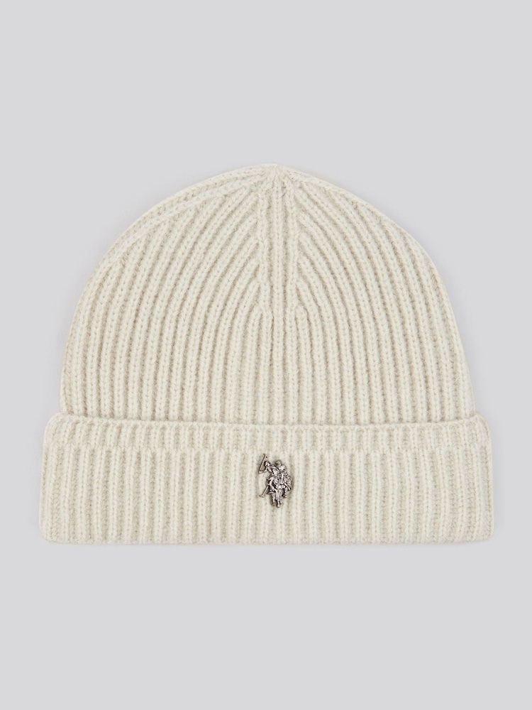 U.S. Polo Assn. Cream Winter Mens Rib Knit Beanie - Image 1 of 3