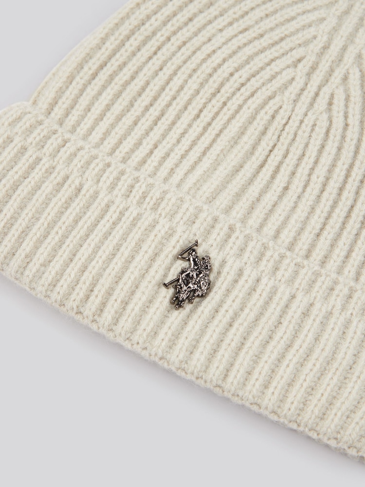 U.S. Polo Assn. Cream Winter Mens Rib Knit Beanie - Image 3 of 3