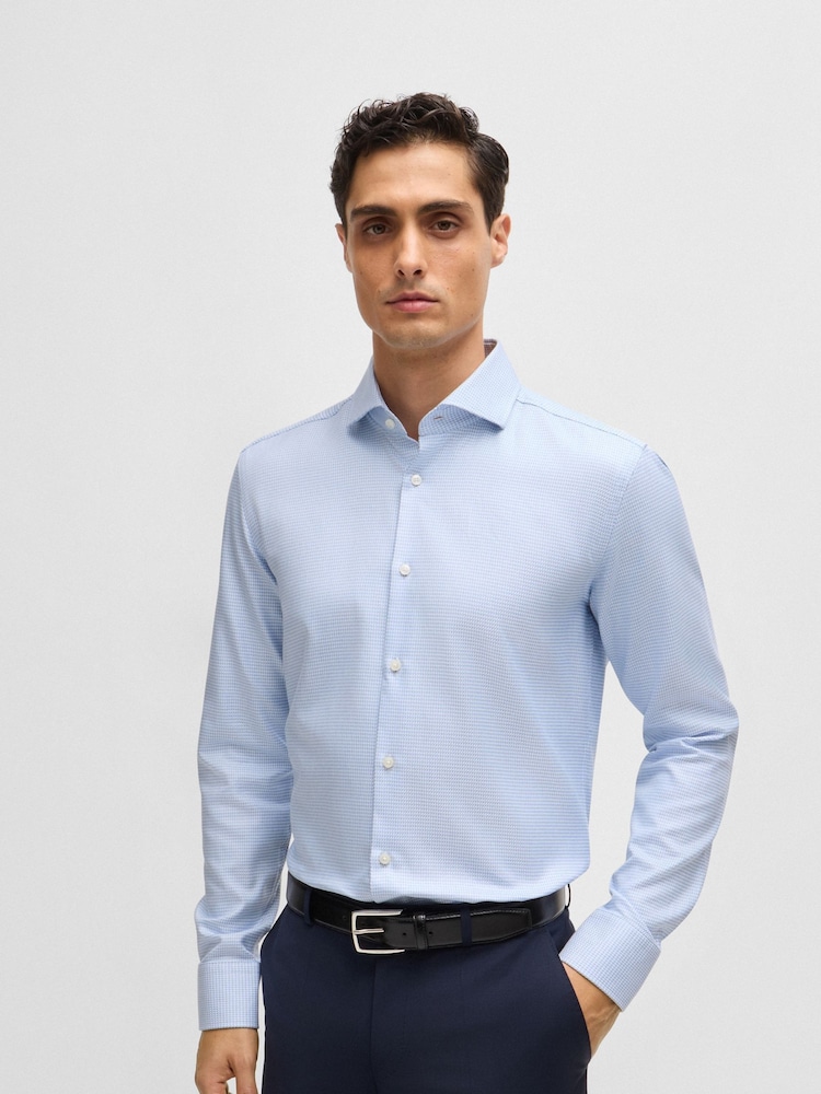 BOSS Blue Slim-Fit Structured 100% Cotton Shirt - Image 1 of 6 BOSS Blue Slim-Fit Structured 100% Cotton Shirt - Image 1 of 6