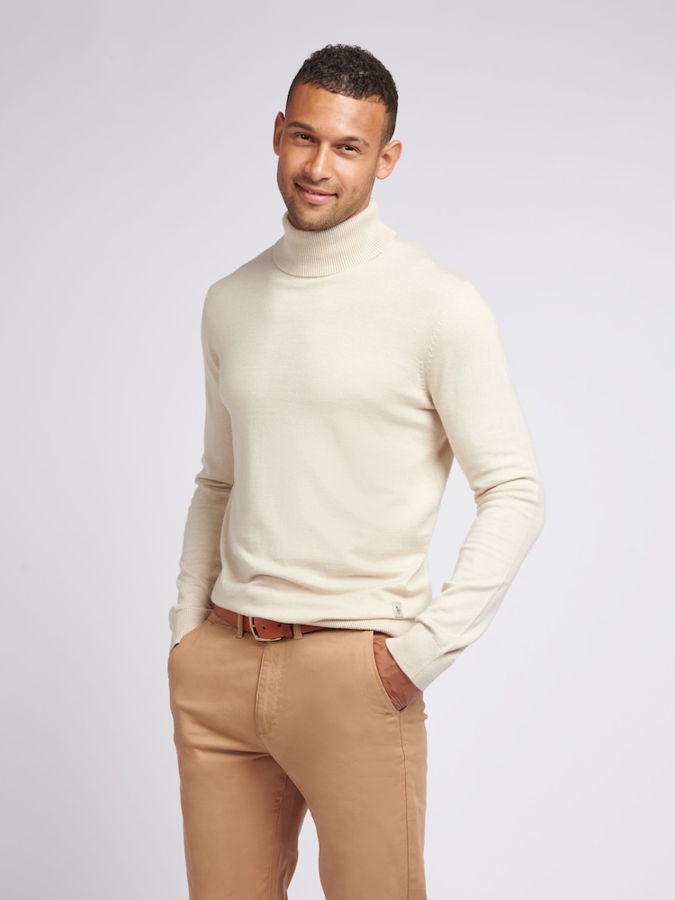 U.S. Polo Assn. Cream U.S. Polo Assn. Mens Cotton Knit Roll Neck Jumper - Image 1 of 7