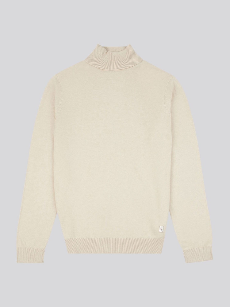 U.S. Polo Assn. Cream U.S. Polo Assn. Mens Cotton Knit Roll Neck Jumper - Image 5 of 7
