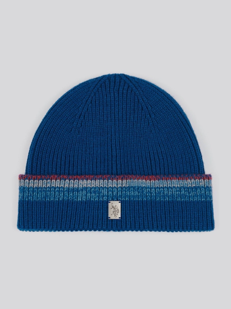 U.S. Polo Assn. Navy Blue Winter Stripe Tipping Rib Knit Beanie - Image 1 of 3