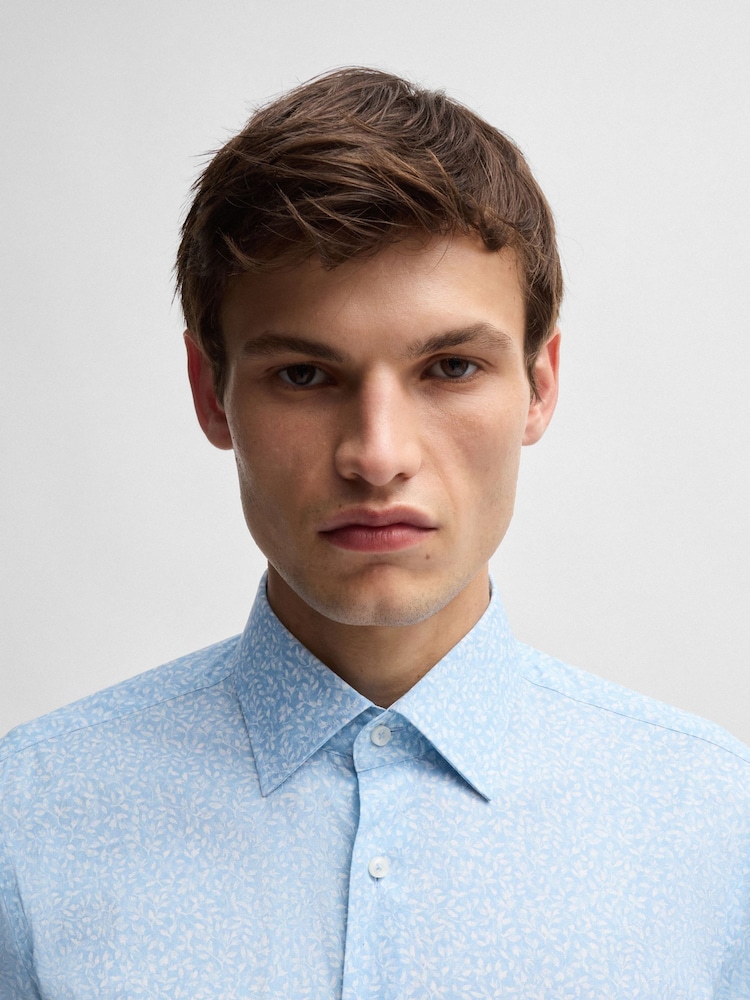 BOSS Blue Printed Regular-Fit Stretch-Cotton Poplin Shirt - Image 2 of 6