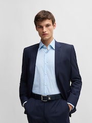 BOSS Blue Printed Regular-Fit Stretch-Cotton Poplin Shirt - Image 3 of 6