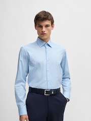 BOSS Blue Printed Regular-Fit Stretch-Cotton Poplin Shirt - Image 4 of 6