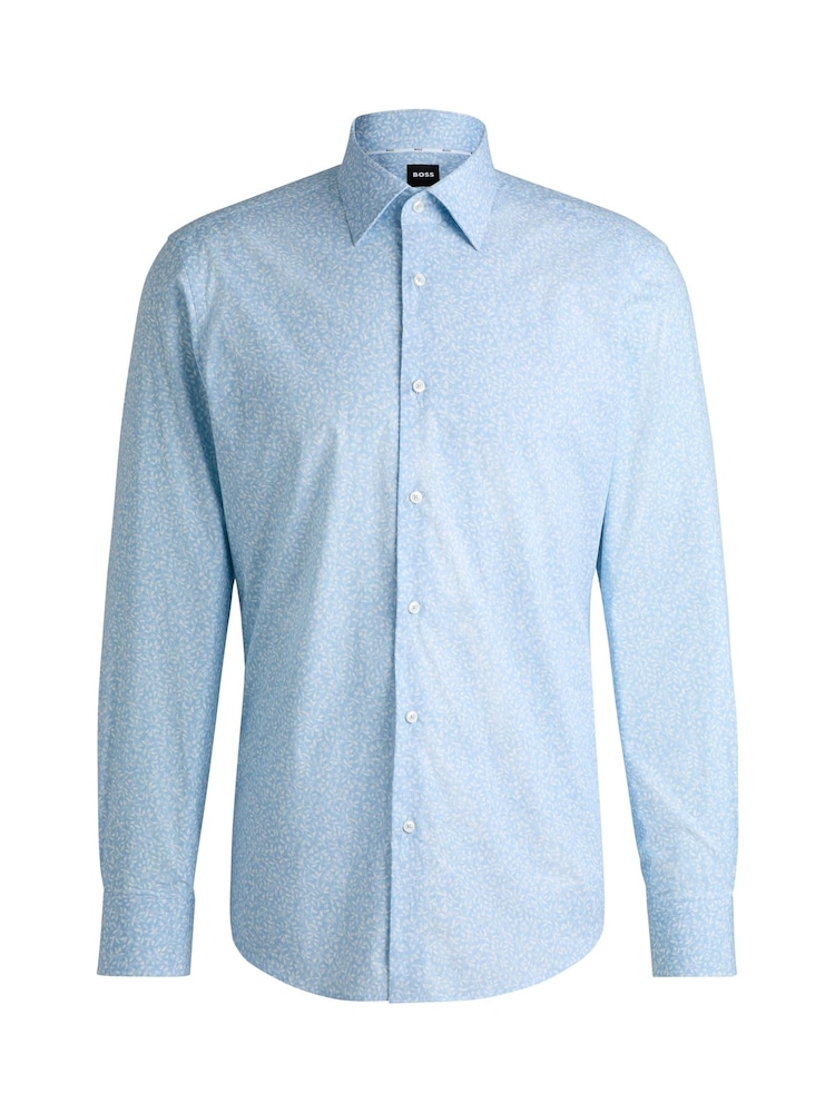 BOSS Blue Printed Regular-Fit Stretch-Cotton Poplin Shirt - Image 6 of 6