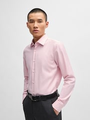 BOSS Pink Easy-Iron Slim-Fit Shirt In Structured Stretch Cotton - Image 1 of 6