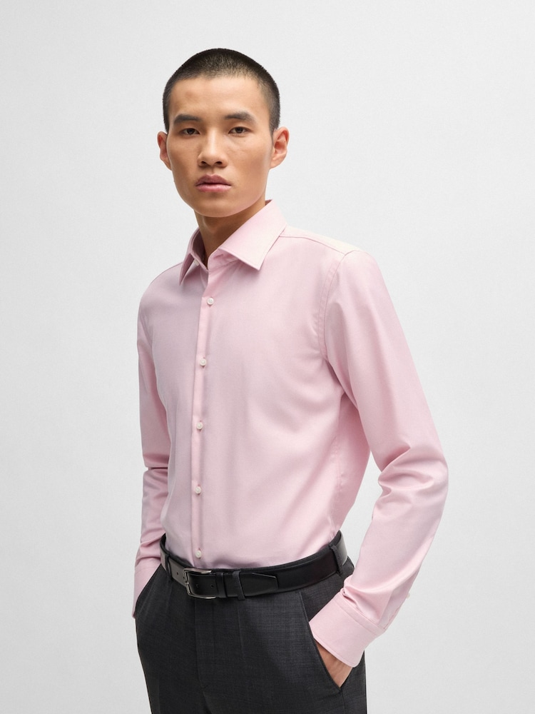 BOSS Pink Easy-Iron Slim-Fit Shirt In Structured Stretch Cotton - Image 1 of 6