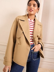 Love & Roses Camel Wrap Belted Short Trench Jacket - Image 1 of 5