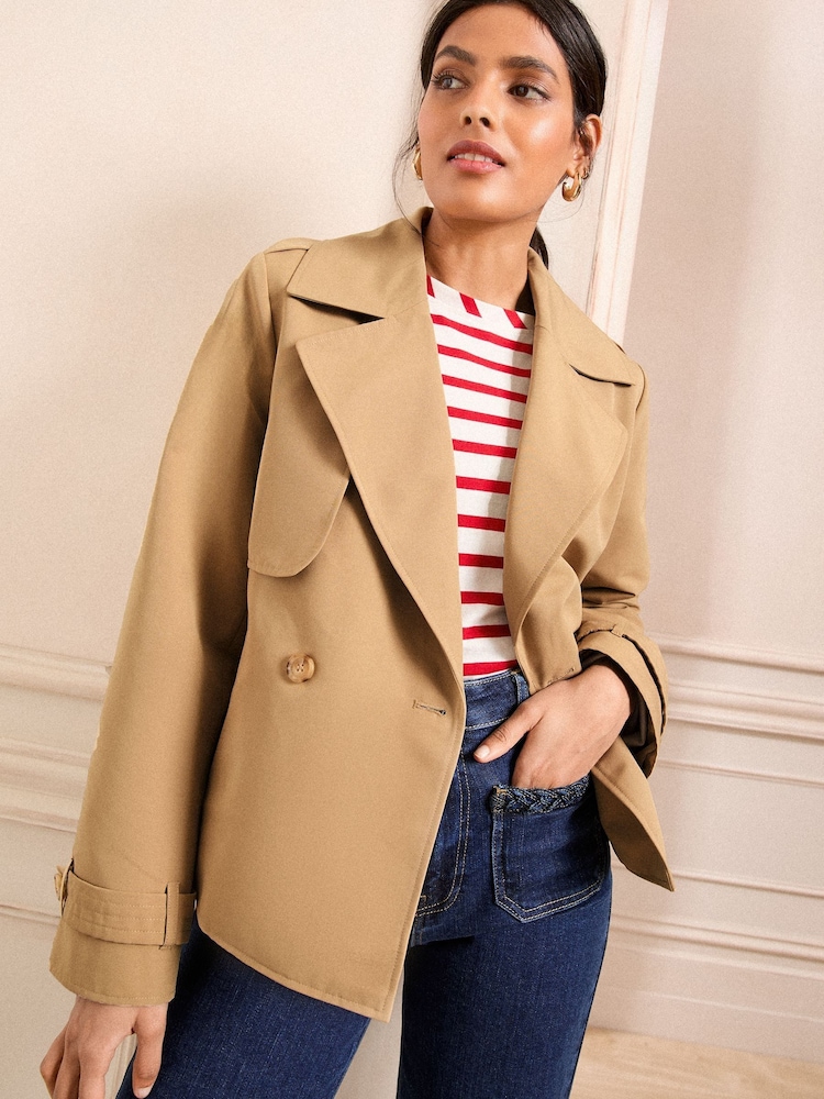 Love & Roses Camel Wrap Belted Short Trench Jacket - Image 1 of 5