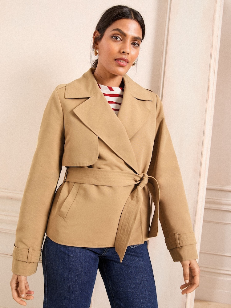 Love & Roses Camel Wrap Belted Short Trench Jacket - Image 2 of 5