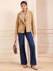 Love & Roses Camel Wrap Belted Short Trench Jacket - Image 4 of 5