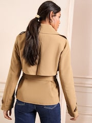 Love & Roses Camel Wrap Belted Short Trench Jacket - Image 5 of 5