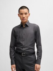 BOSS Grey Easy-Iron Slim-Fit Shirt In Structured Stretch Cotton - Image 1 of 1