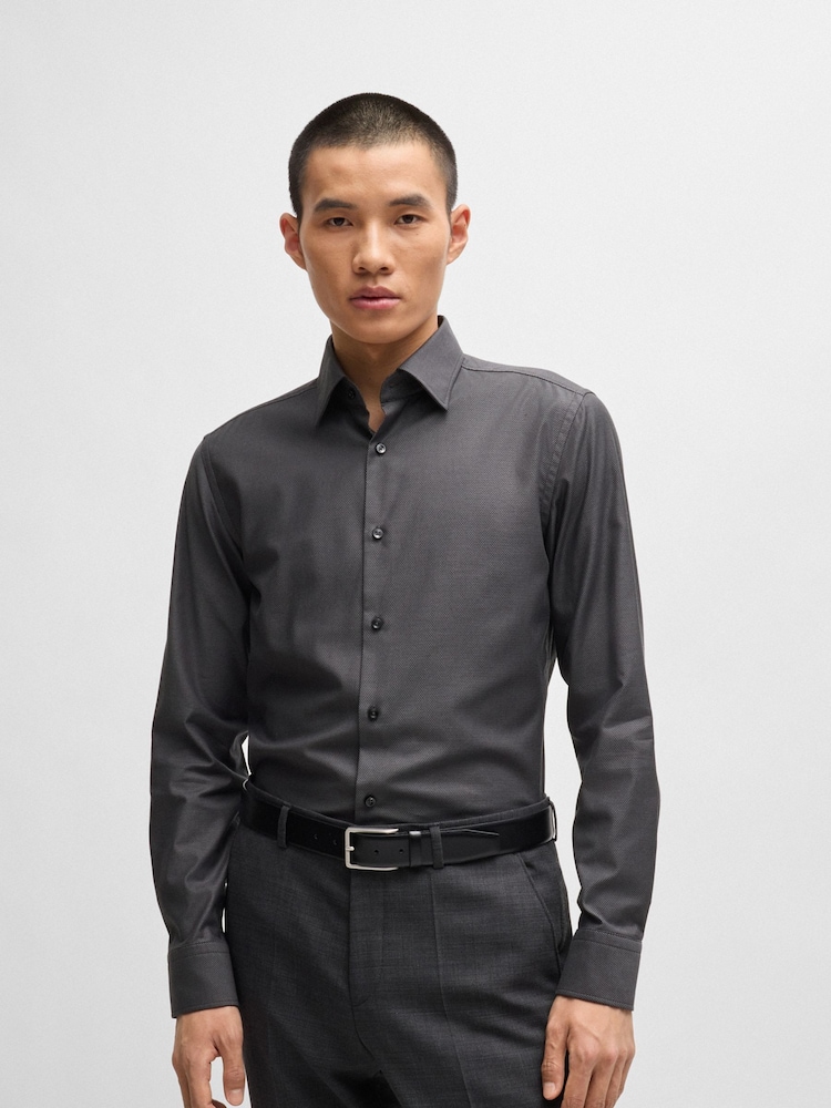 BOSS Grey Easy-Iron Slim-Fit Shirt In Structured Stretch Cotton - Image 1 of 1